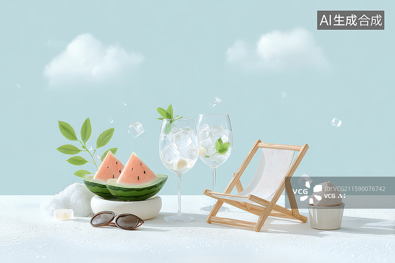 【AI数字艺术】夏日清凉物品组合静物摆拍图图片素材