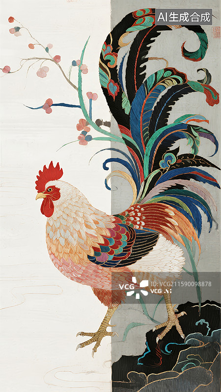 【AI数字艺术】公鸡与花卉图片素材