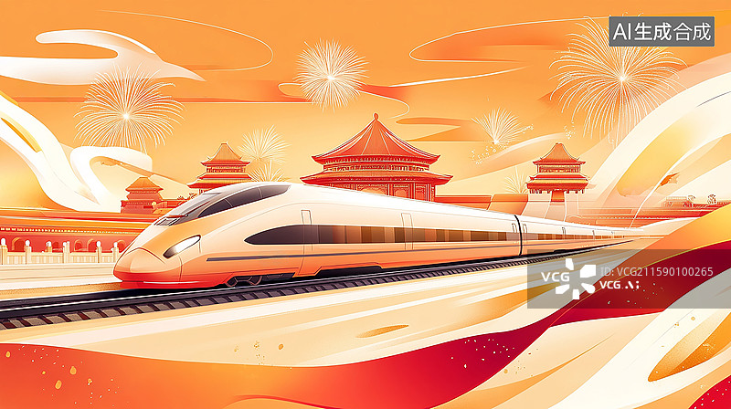 【AI数字艺术】高铁伴烟花贺新春图片素材