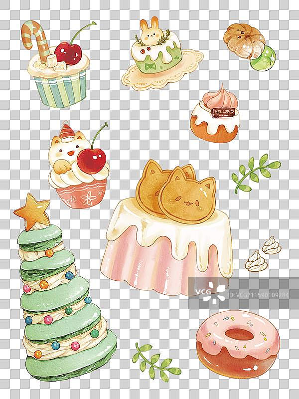 水彩手绘可爱烘培美食贴纸素材4图片素材