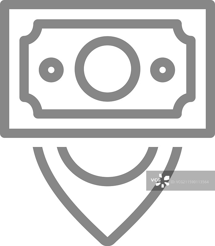 带地图指针的钞票线条图标，银行或自动取款机图片素材