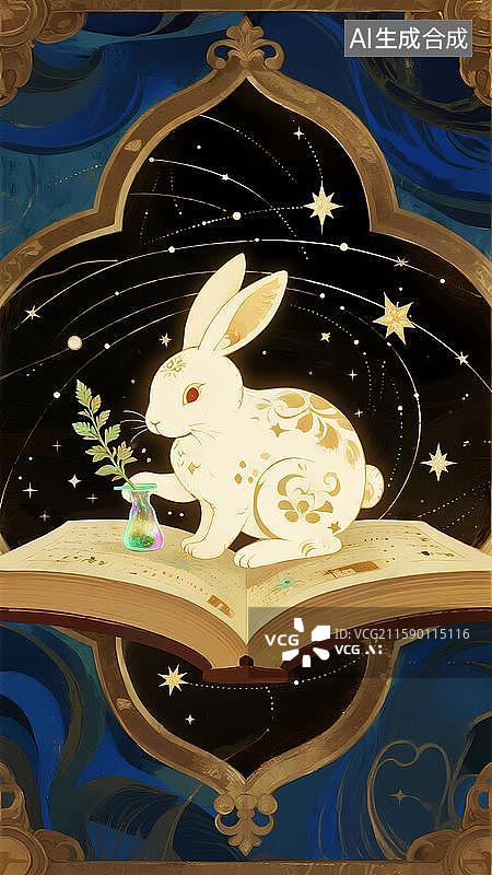 【AI数字艺术】圆月中秋玉兔捣药图片素材