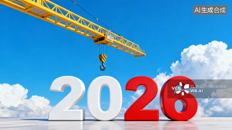 【AI数字艺术】工地上的起重器吊起数字2026，创意数字2026，2026年图片素材