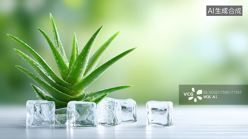 【AI数字艺术】芦荟和冰块的清凉解暑图片素材