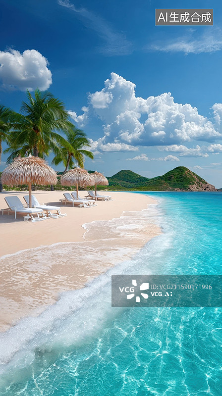 【AI数字艺术】热带海滩天堂度假胜地图片素材