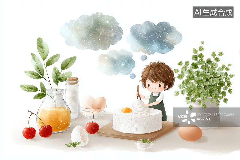 【AI数字艺术】卡通厨师烹饪场景插画图图片素材