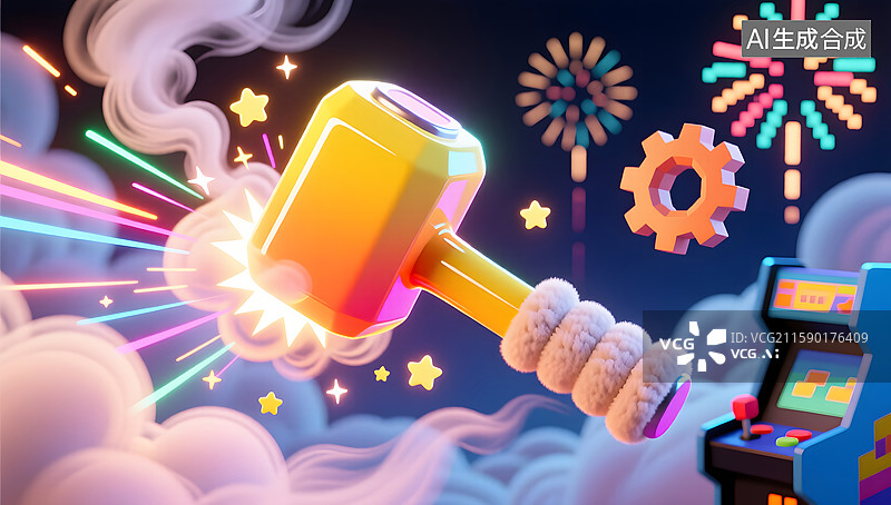 【AI数字艺术】五一劳动节的力量锤子插图图片素材