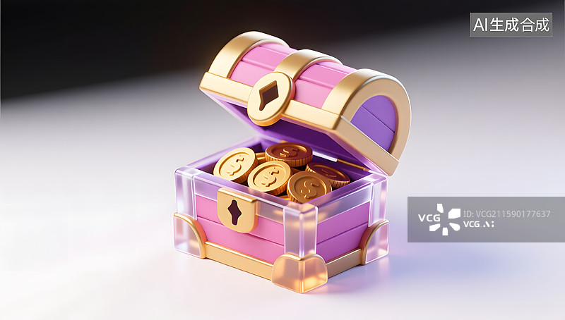 【AI数字艺术】可爱卡通宝箱3D渲染插画图片素材