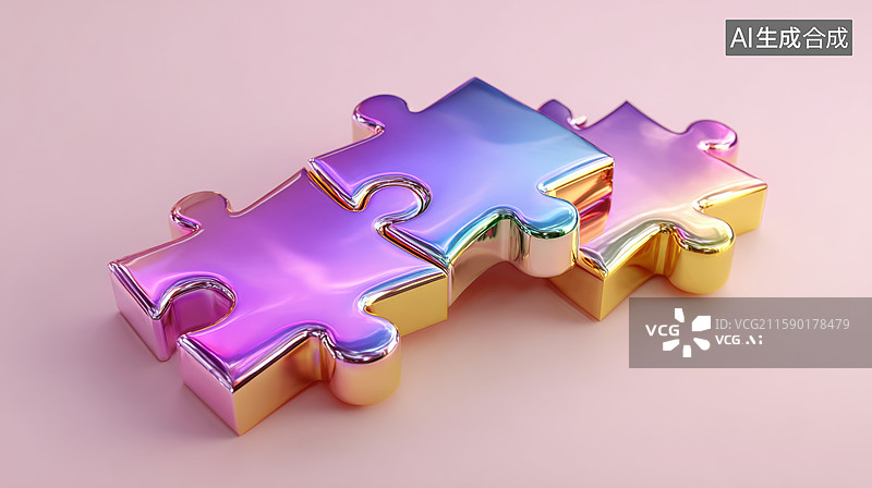 【AI数字艺术】3D拼图块配渐变色彩和金属质感创意抽象商业背景金融科技年度会议玩具益智类游戏多样化设计应用图片素材