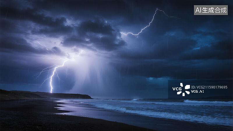 【AI数字艺术】雷霆万钧：风暴海岸图片素材