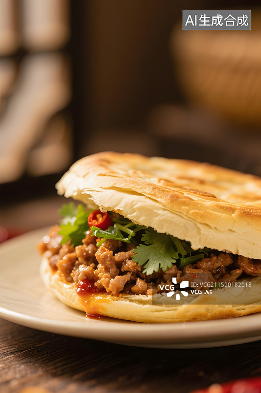 【AI数字艺术】香酥可口的肉夹馍图片素材