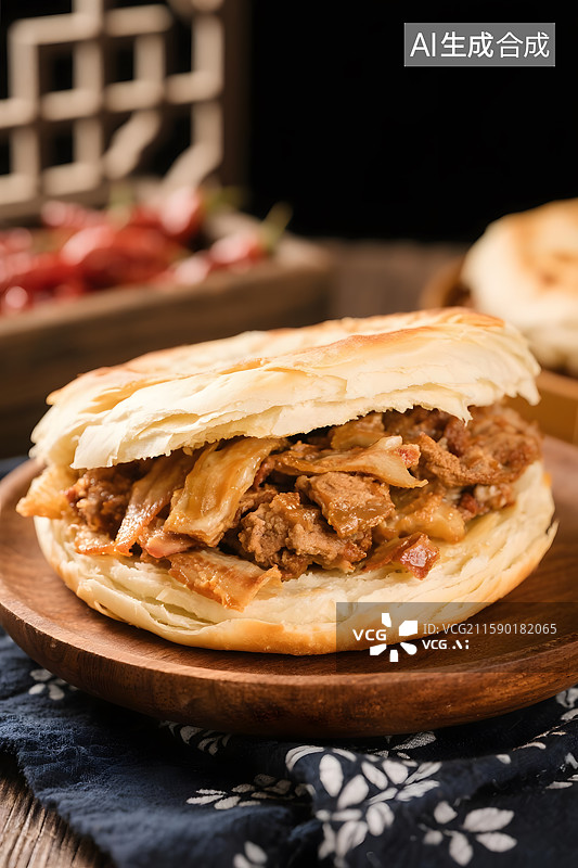 【AI数字艺术】香酥可口的肉夹馍图片素材