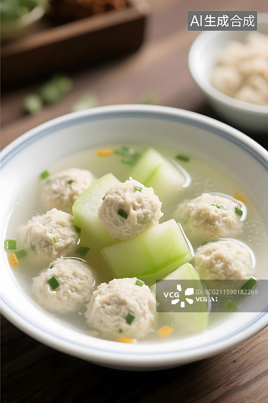 【AI数字艺术】清淡养生的冬瓜丸子汤图片素材