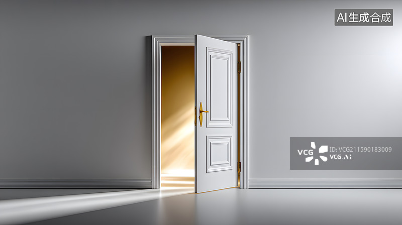 【AI数字艺术】明亮光线透过半开的门图片素材