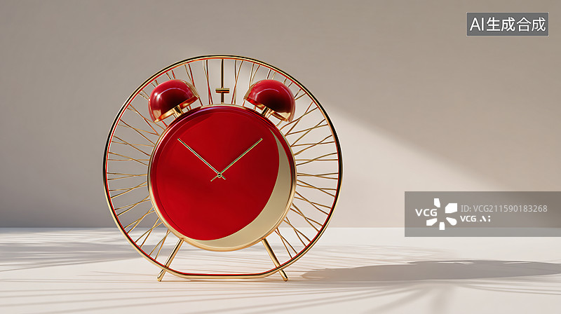 【AI数字艺术】：放射红面闹钟图图片素材