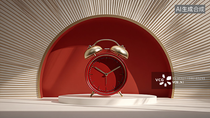 【AI数字艺术】：放射红面闹钟图图片素材