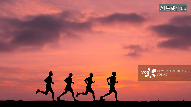 【AI数字艺术】夕阳下的奔跑者图片素材