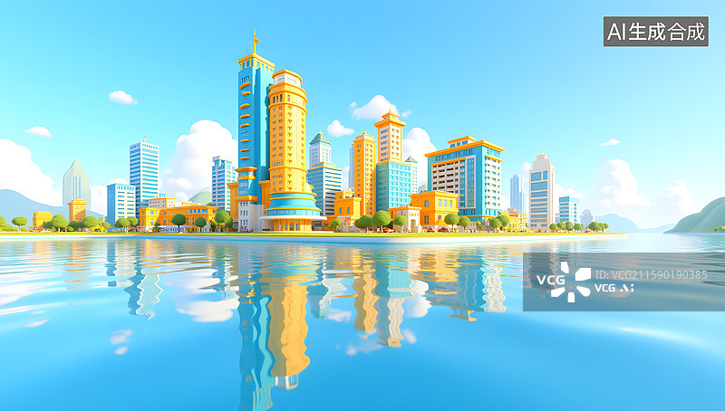 【AI数字艺术】城市建筑的房地产三维背景图片素材