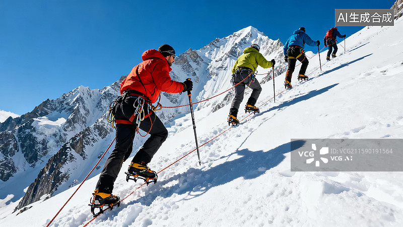 【AI数字艺术】雪山登山队攀登场景图片素材