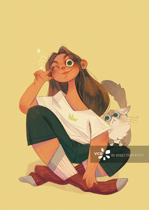 女孩和猫图片素材