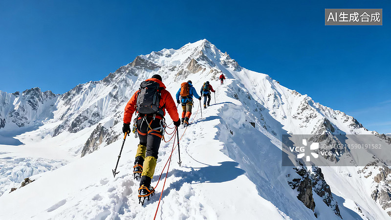 【AI数字艺术】雪山登山队攀登场景图片素材