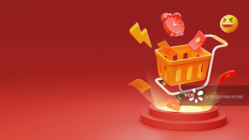 电商购物篮子推广打折优惠3D图片素材