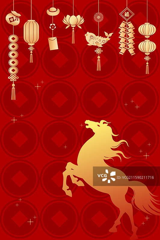 新年红色背景马年奔跑跃起的马图片素材