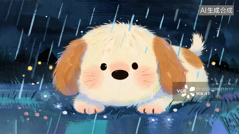 【AI数字艺术】雨中可爱小狗图片素材