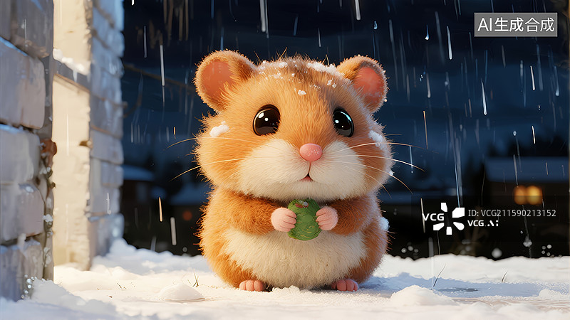 【AI数字艺术】雪夜中的小仓鼠图片素材