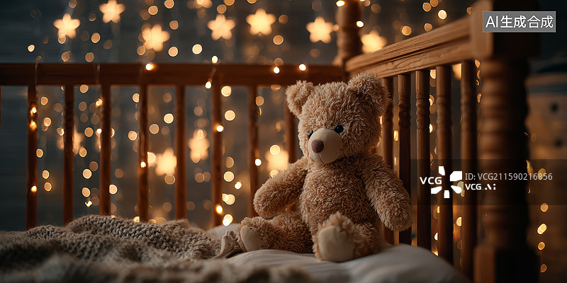 【AI数字艺术】婴儿床里的泰迪熊图片素材