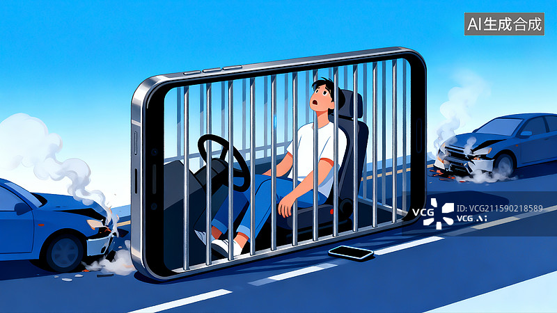 【AI数字艺术】安全驾驶，远离手机，看手机导致交通事故图片素材