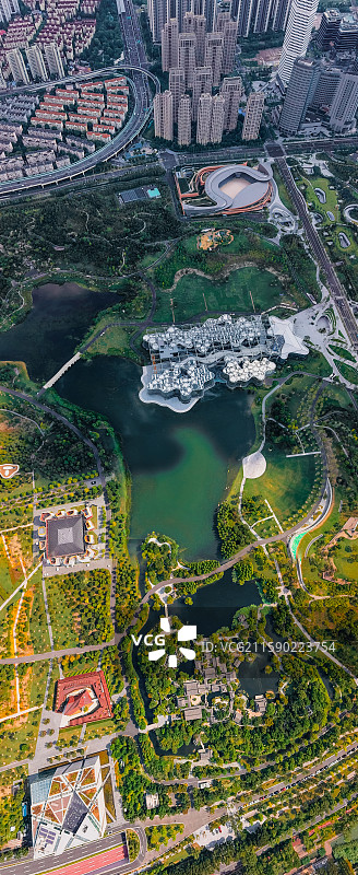 航拍世博地区后滩世博文化公园城市天际线图片素材