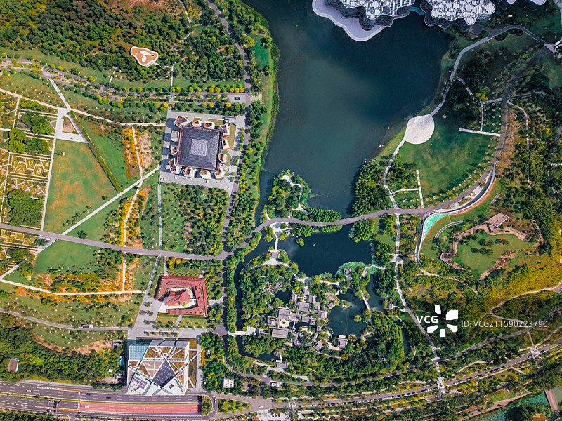 航拍世博地区后滩世博文化公园城市天际线图片素材