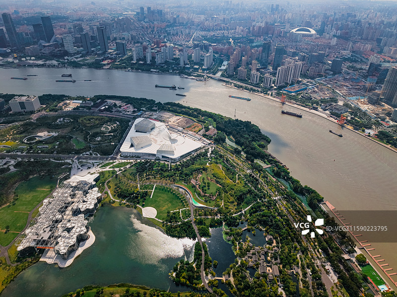 航拍世博地区后滩世博文化公园城市天际线图片素材