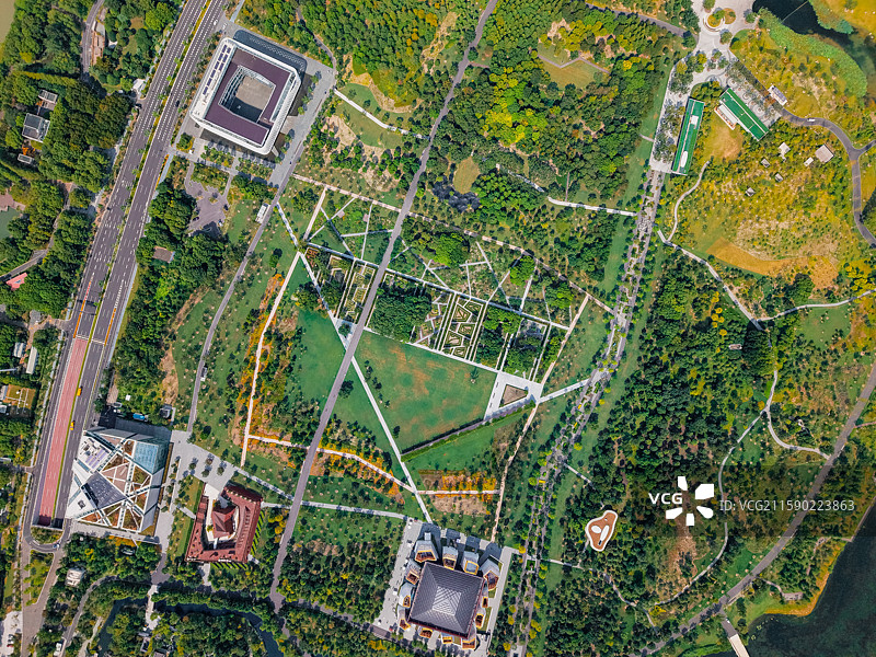 航拍世博地区后滩世博文化公园城市天际线图片素材