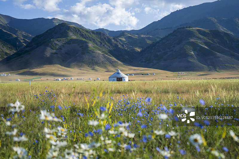 赛里木湖草原蒙古包风光图片素材