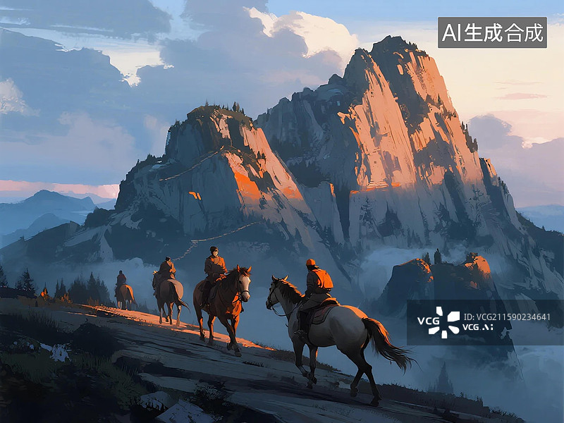 【AI数字艺术】山间骑马征途图片素材