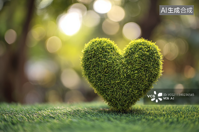 【AI数字艺术】草地上的心形绿植图片素材