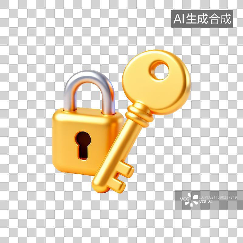 【AI数字艺术】金钥匙与锁3D元素图片素材