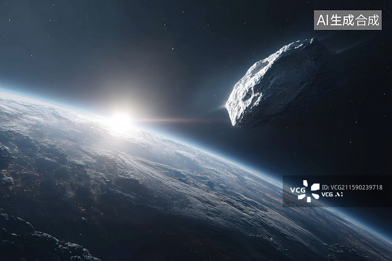 【AI数字艺术】小行星靠近地球景象图片素材