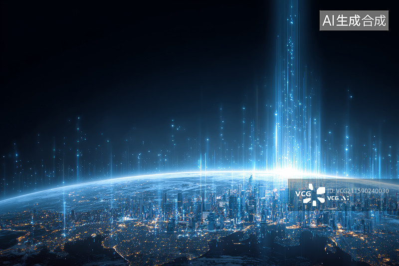 【AI数字艺术】地球视角下的全球数字网络图片素材