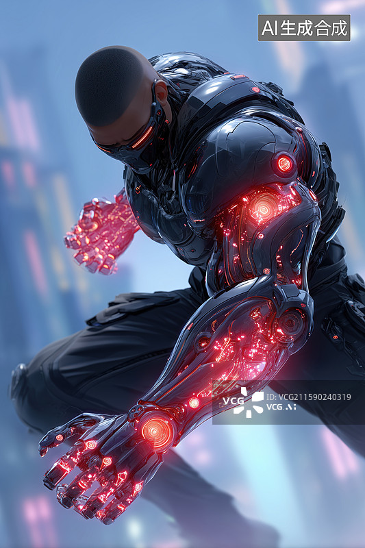 【AI数字艺术】未来科幻士兵肌肉强壮的男性机甲武士3D立体插画图片素材