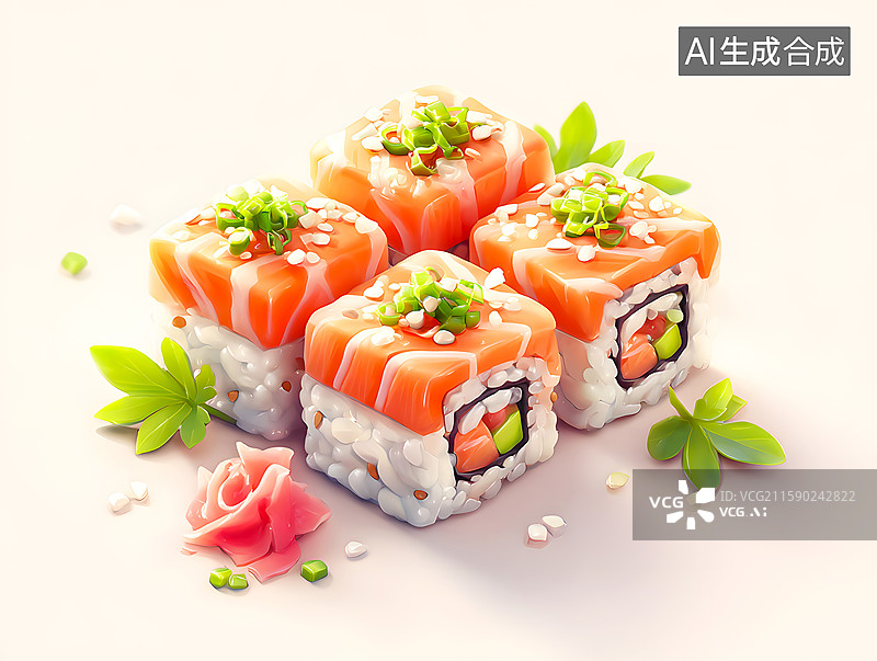 【AI数字艺术】可爱的卡通寿司饭团图片素材