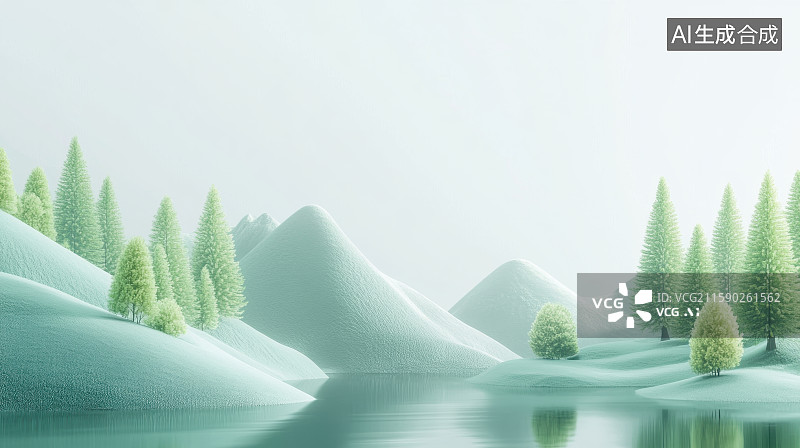 【AI数字艺术】3D三维山丘岛屿森林松树湖泊地形图片素材