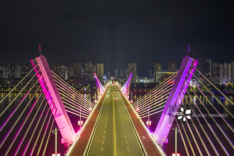重庆市合川区南屏嘉陵江大桥夜景航拍图片素材