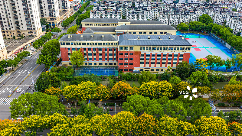 宁波大学附属学校东校区小学初中部航拍图片素材