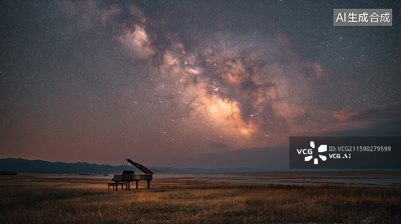 【AI数字艺术】星空下的钢琴图片素材