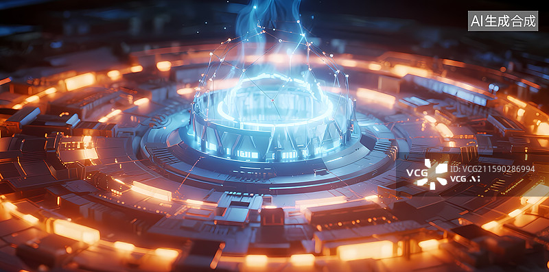 【AI数字艺术】未来科技中心的光芒四射图片素材