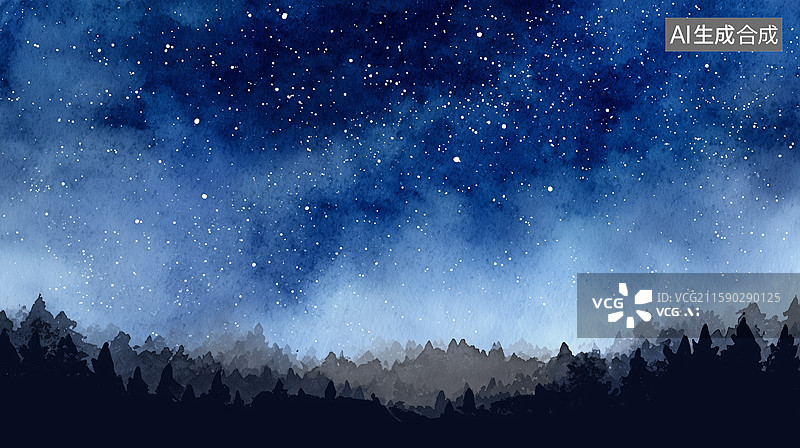 【AI数字艺术】蓝色星空的夜晚背景图片素材