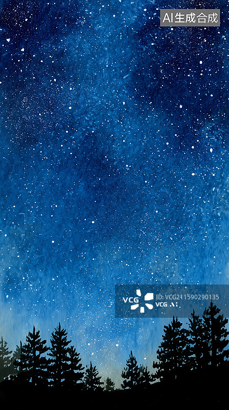 【AI数字艺术】蓝色星空的夜晚背景图片素材